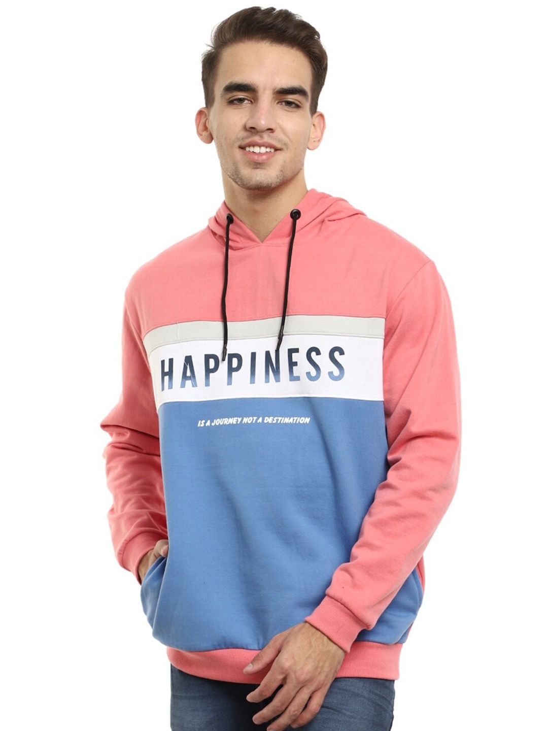 

V-Mart Men Pink Colourblocked Hooded Sweatshirt