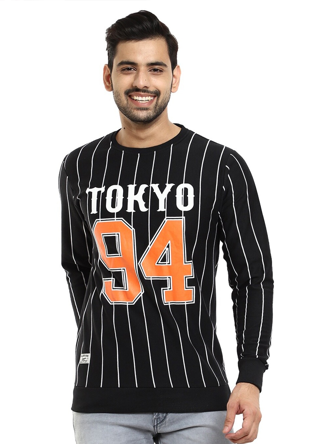 

V-Mart Men Black Striped Sweatshirt