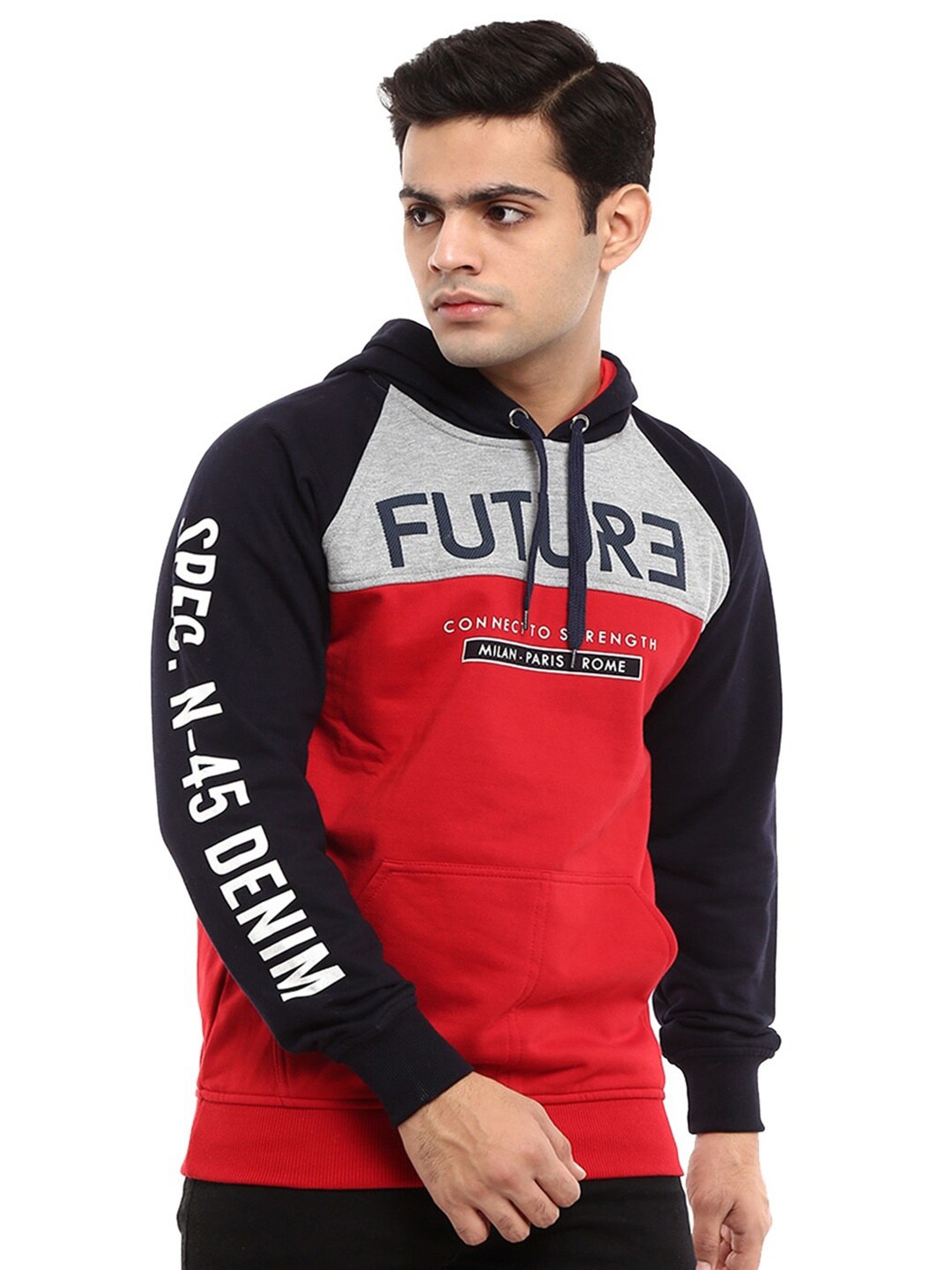 

V-Mart Men Red Colourblocked Hooded Sweatshirt