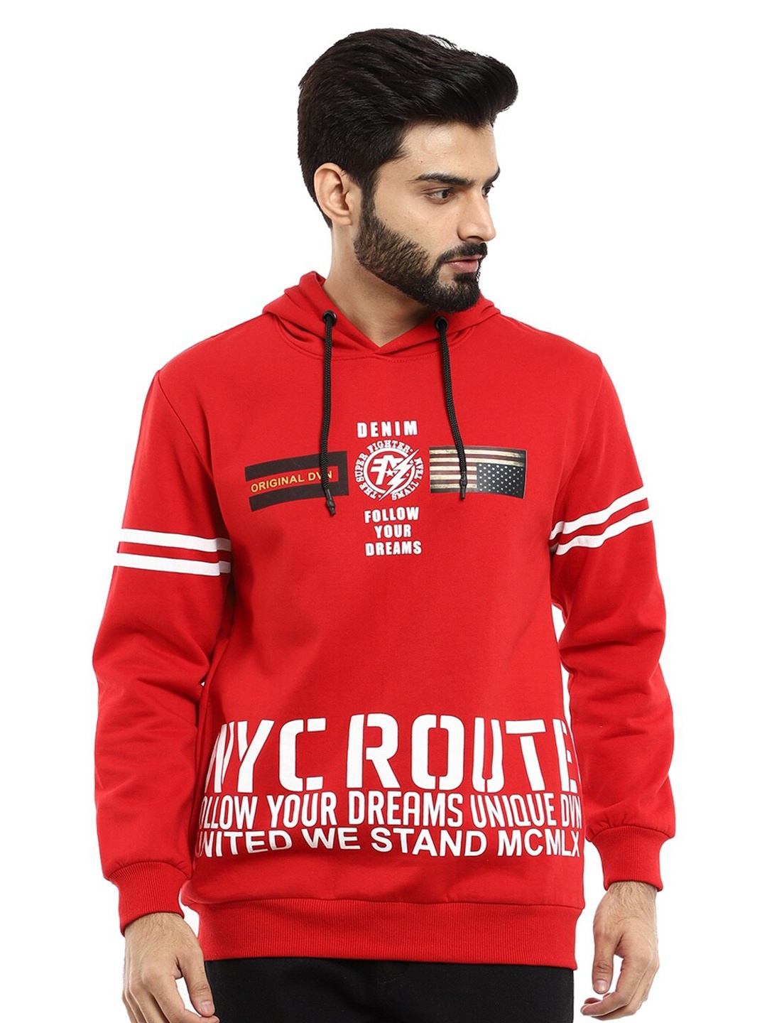 

V-Mart Men Red Printed Hooded Sweatshirt