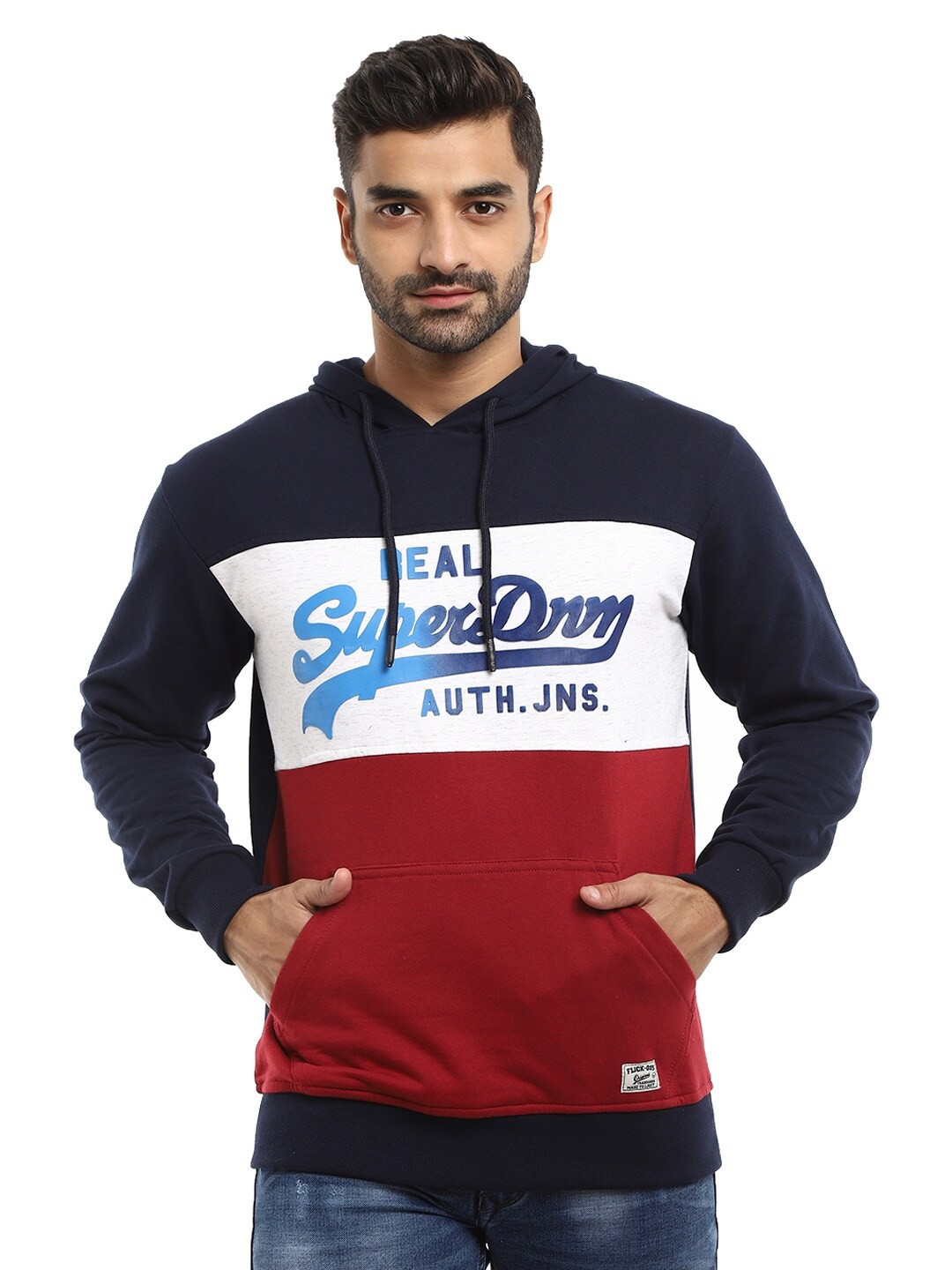 

V-Mart Men Blue Colourblocked Hooded Sweatshirt