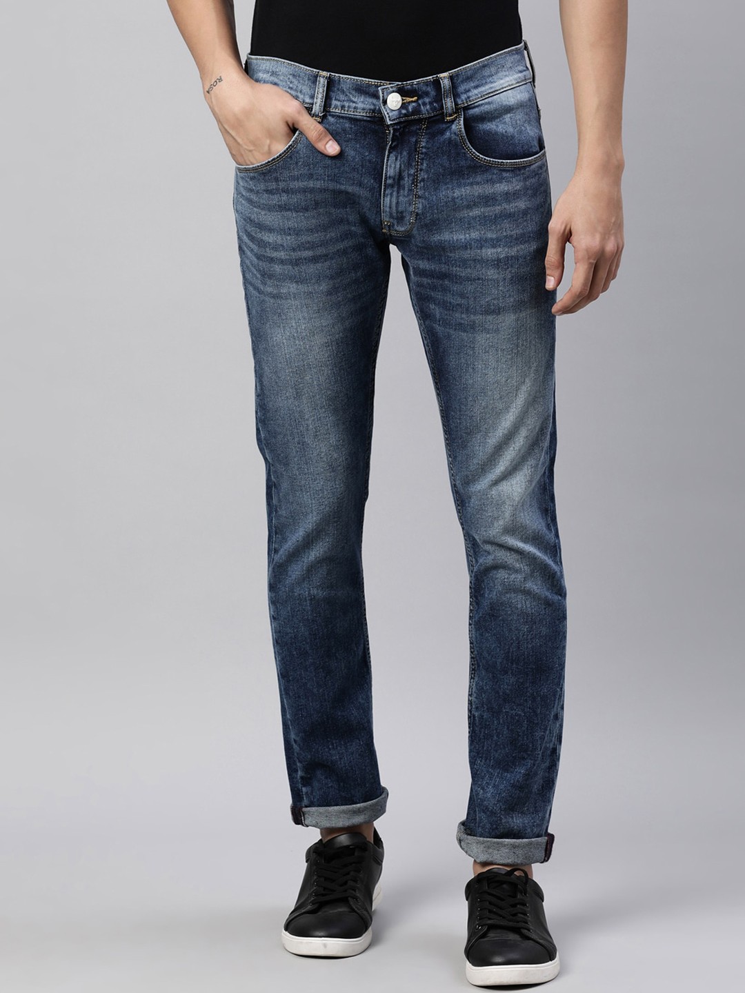 

American Bull Men Blue Skinny Fit Heavy Fade Stretchable Jeans