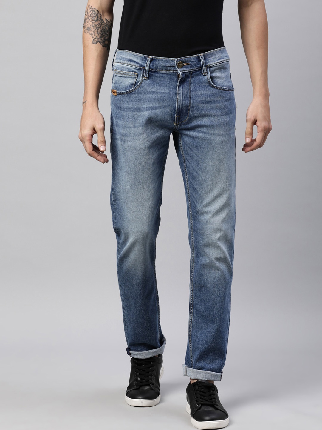 

American Bull Men Blue Slim Fit Heavy Fade Stretchable Jeans