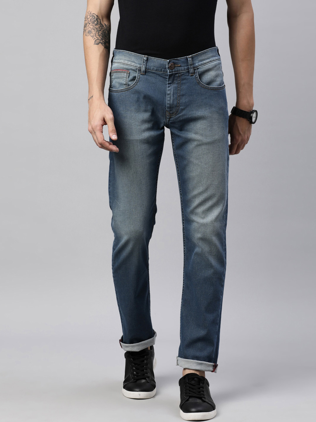 

American Bull Men Blue Slim Fit Heavy Fade Stretchable Jeans