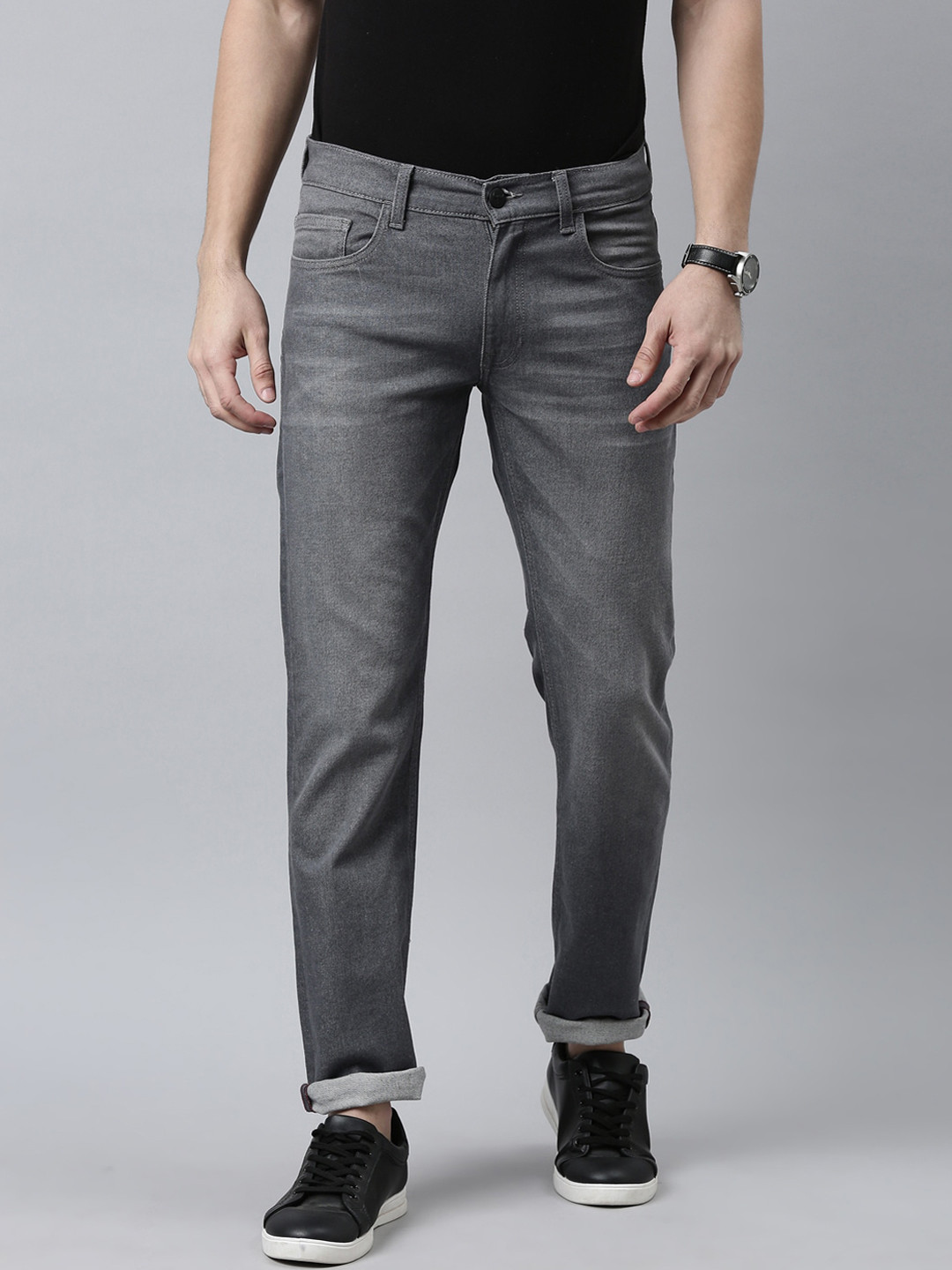 

American Bull Men Grey Slim Fit Light Fade Stretchable Jeans