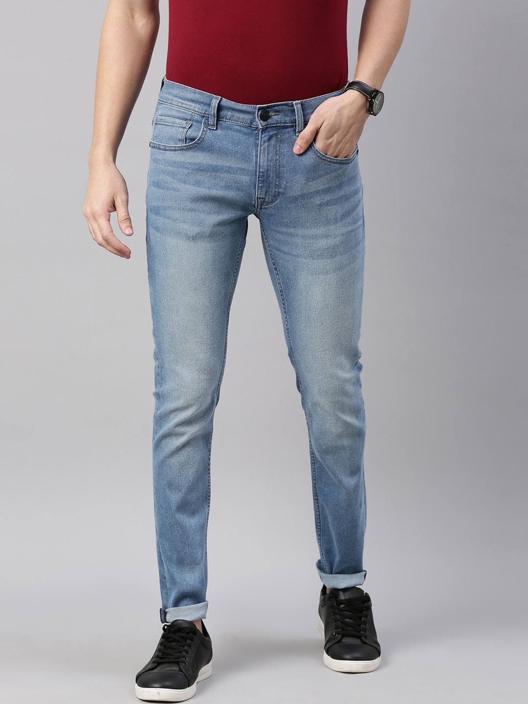 

American Bull Men Blue Skinny Fit Heavy Fade Stretchable Jeans
