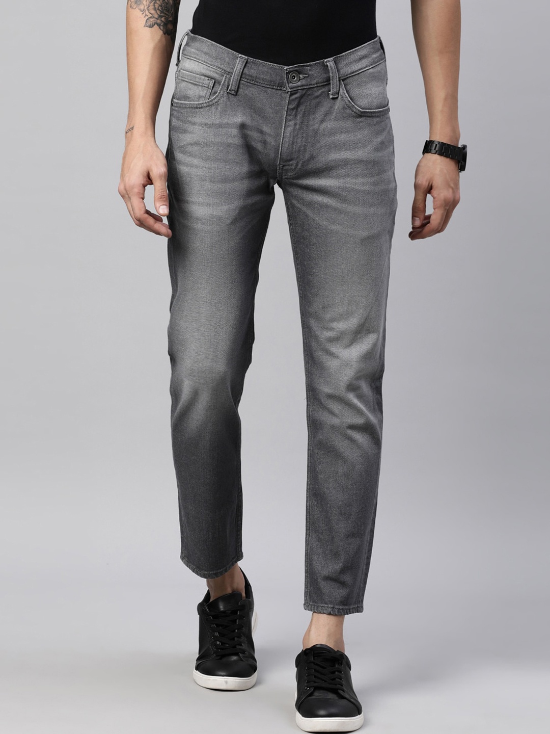 

American Bull Men Grey Slim Fit Heavy Fade Stretchable Jeans