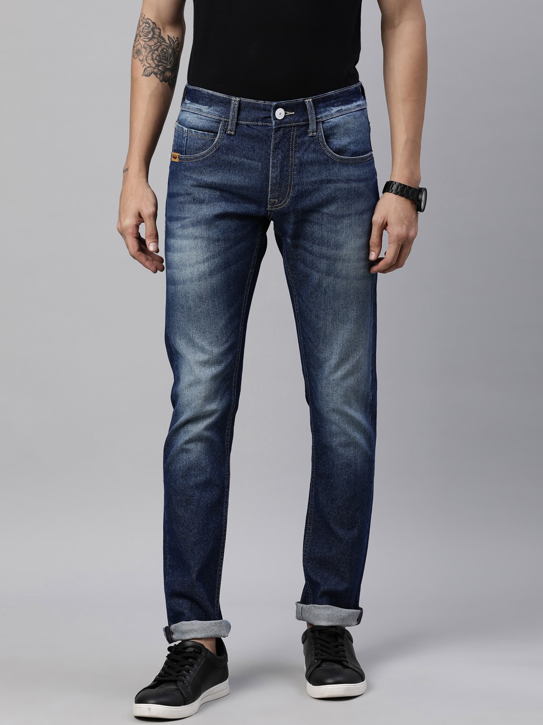 

American Bull Men Blue Skinny Fit Heavy Fade Stretchable Jeans