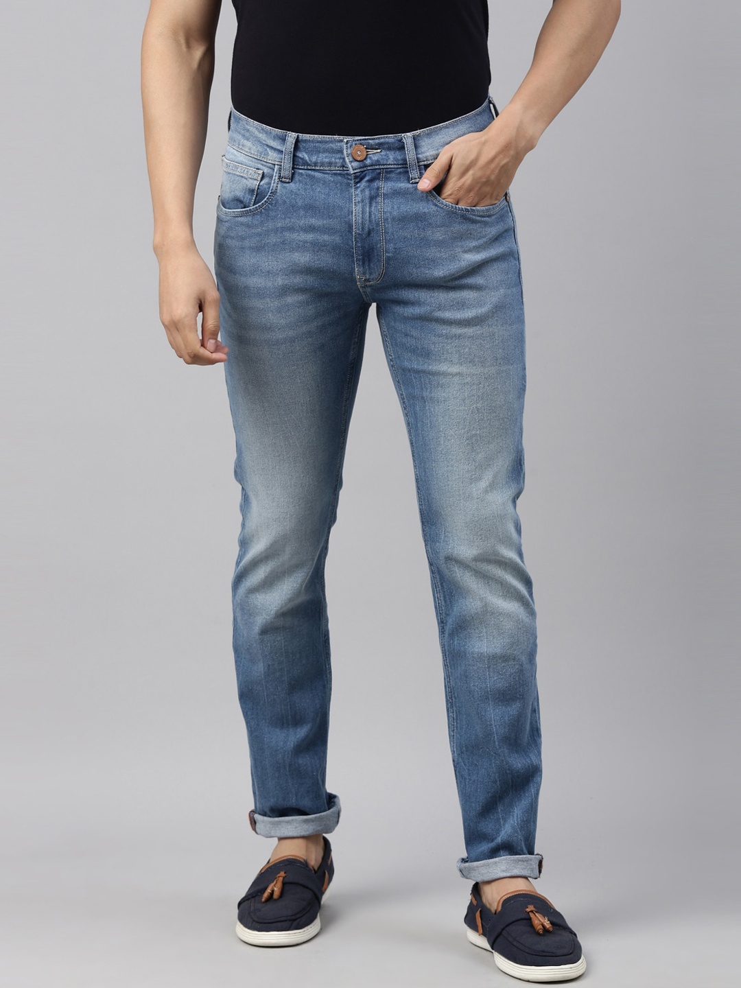 

American Bull Men Blue Slim Fit Heavy Fade Stretchable Jeans