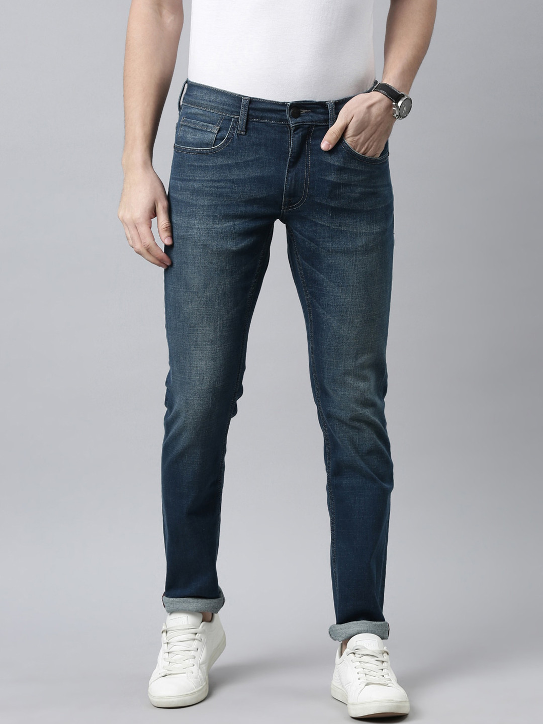 

American Bull Men Blue Skinny Fit Light Fade Stretchable Jeans