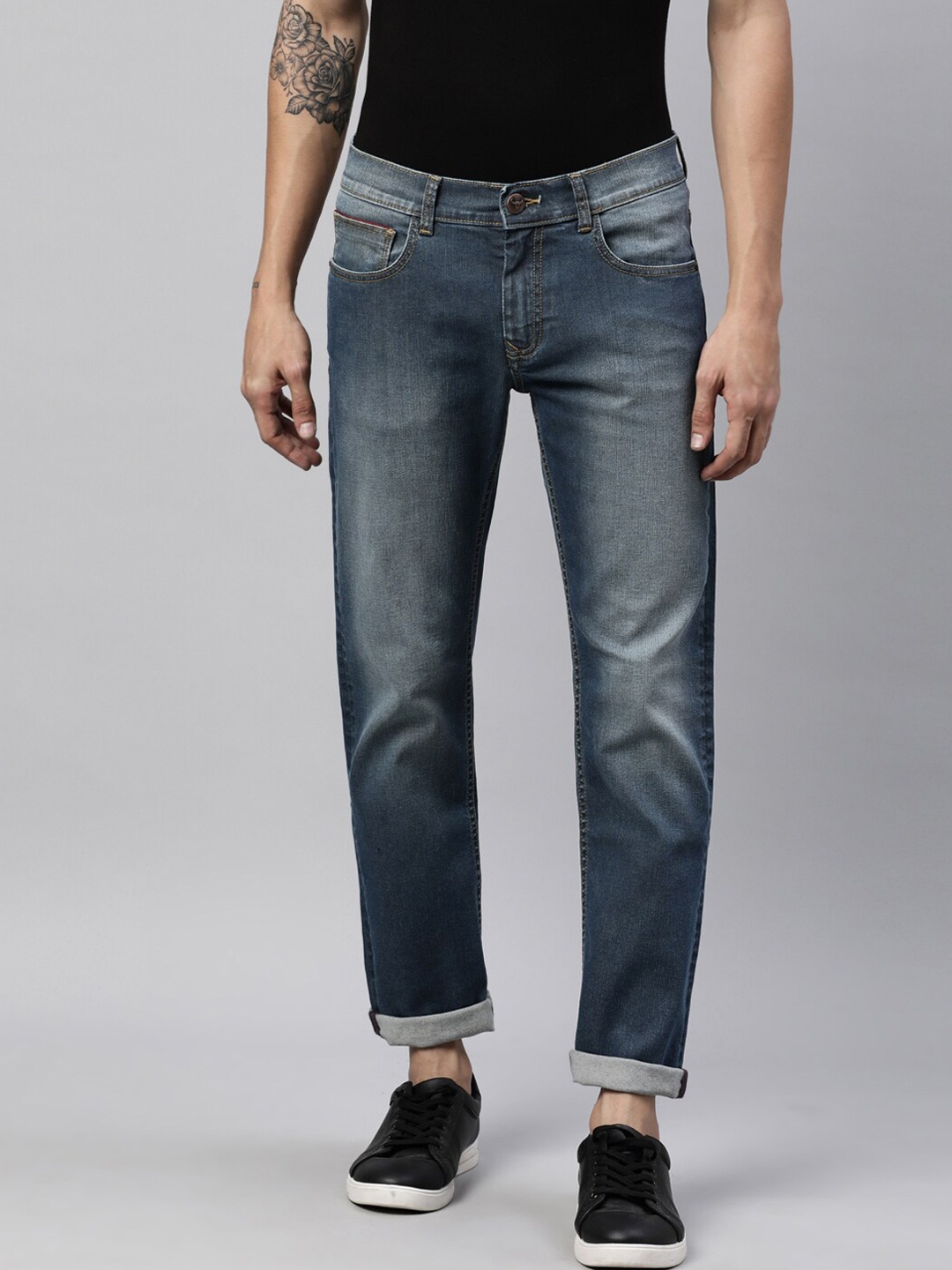

American Bull Men Blue Slim Fit Heavy Fade Stretchable Jeans