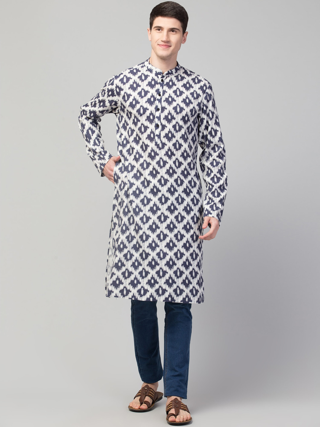 

Waahiba Men Blue Geometric Printed Kurta