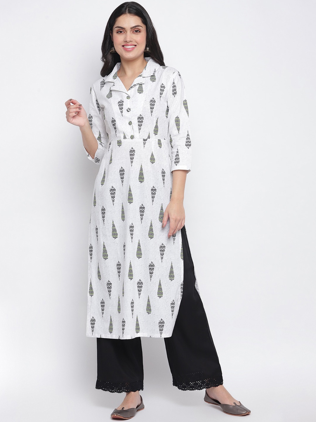 

Lagashi Women White Quirky Printed Cotton Kurta
