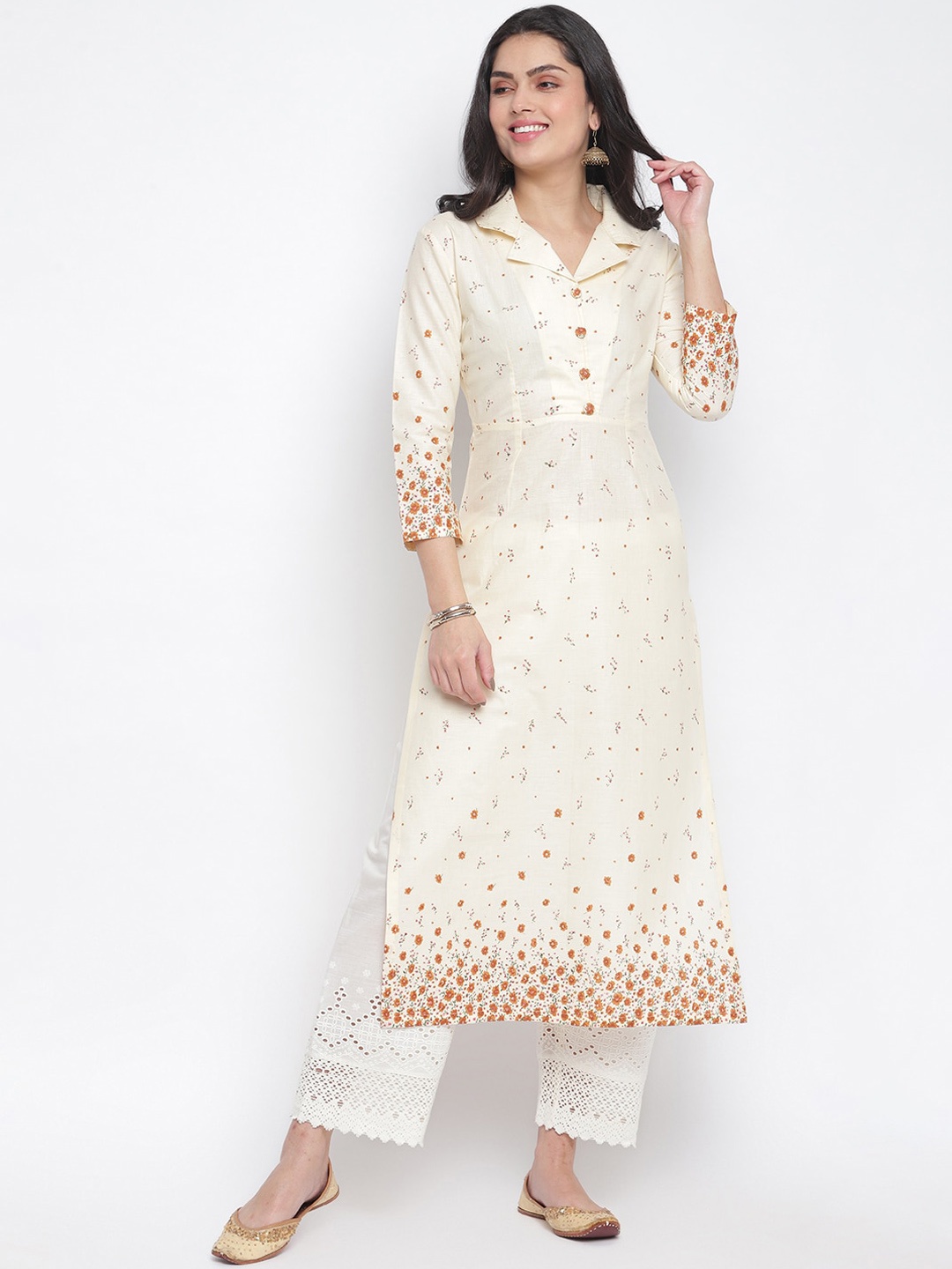 

Lagashi Women Beige Floral Printed Pure Cotton Kurta