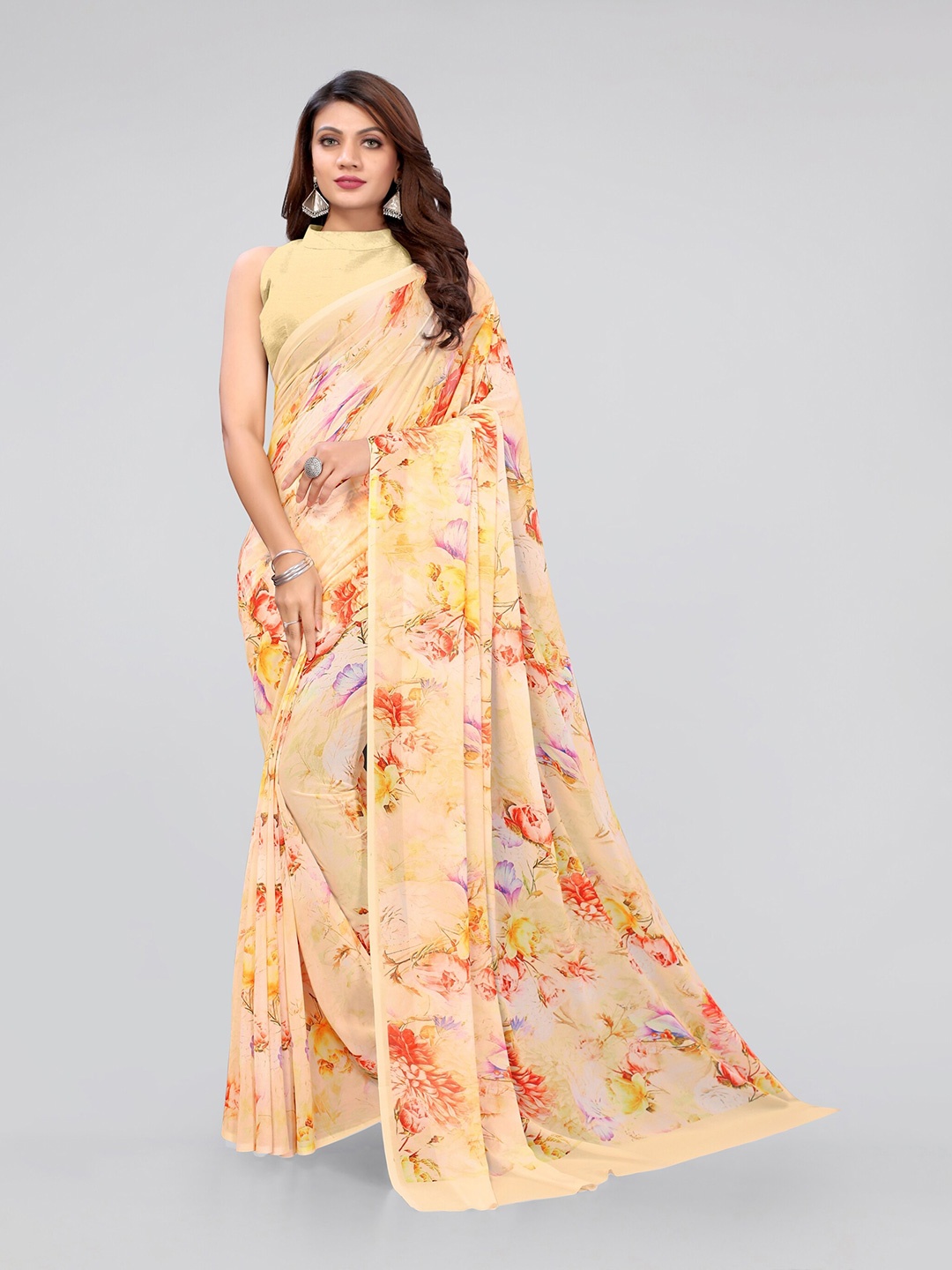 

MIRCHI FASHION Yellow & Orange Floral Bagh Saree