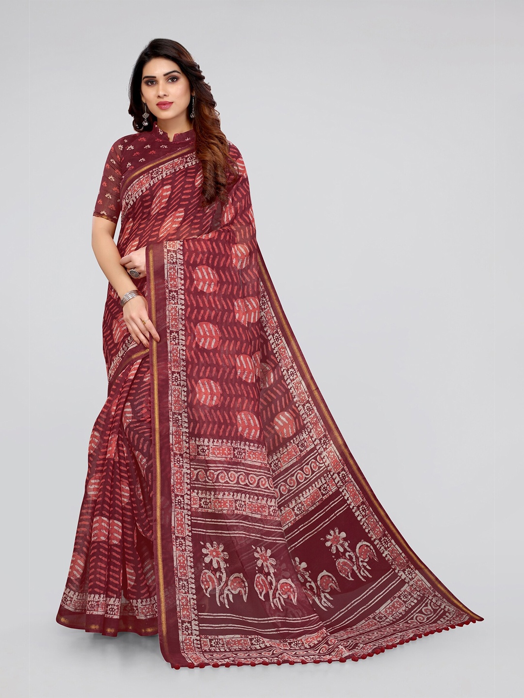 

MIRCHI FASHION Maroon & Off White Cotton Saree