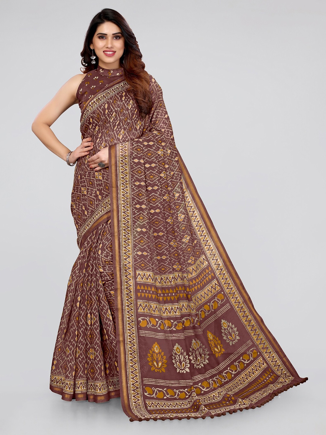 

MIRCHI FASHION Purple & Beige Ethnic Motifs Zari Ikat Saree