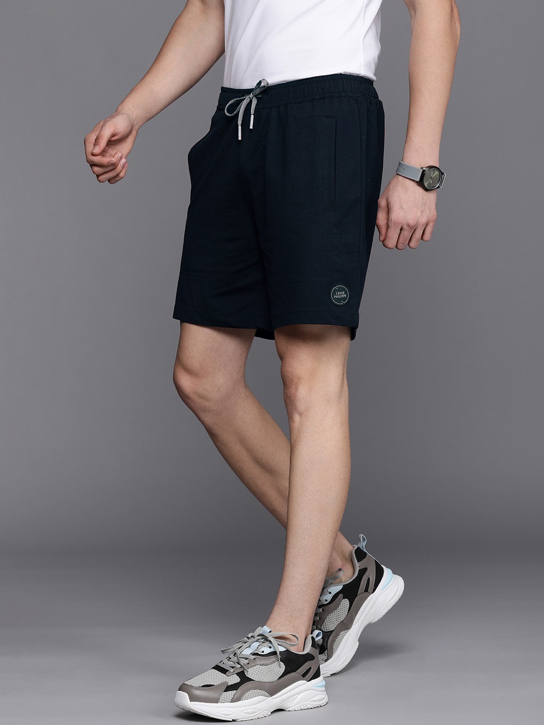 

Louis Philippe ATHPLAY Men Navy Blue Slim Fit Sports Shorts