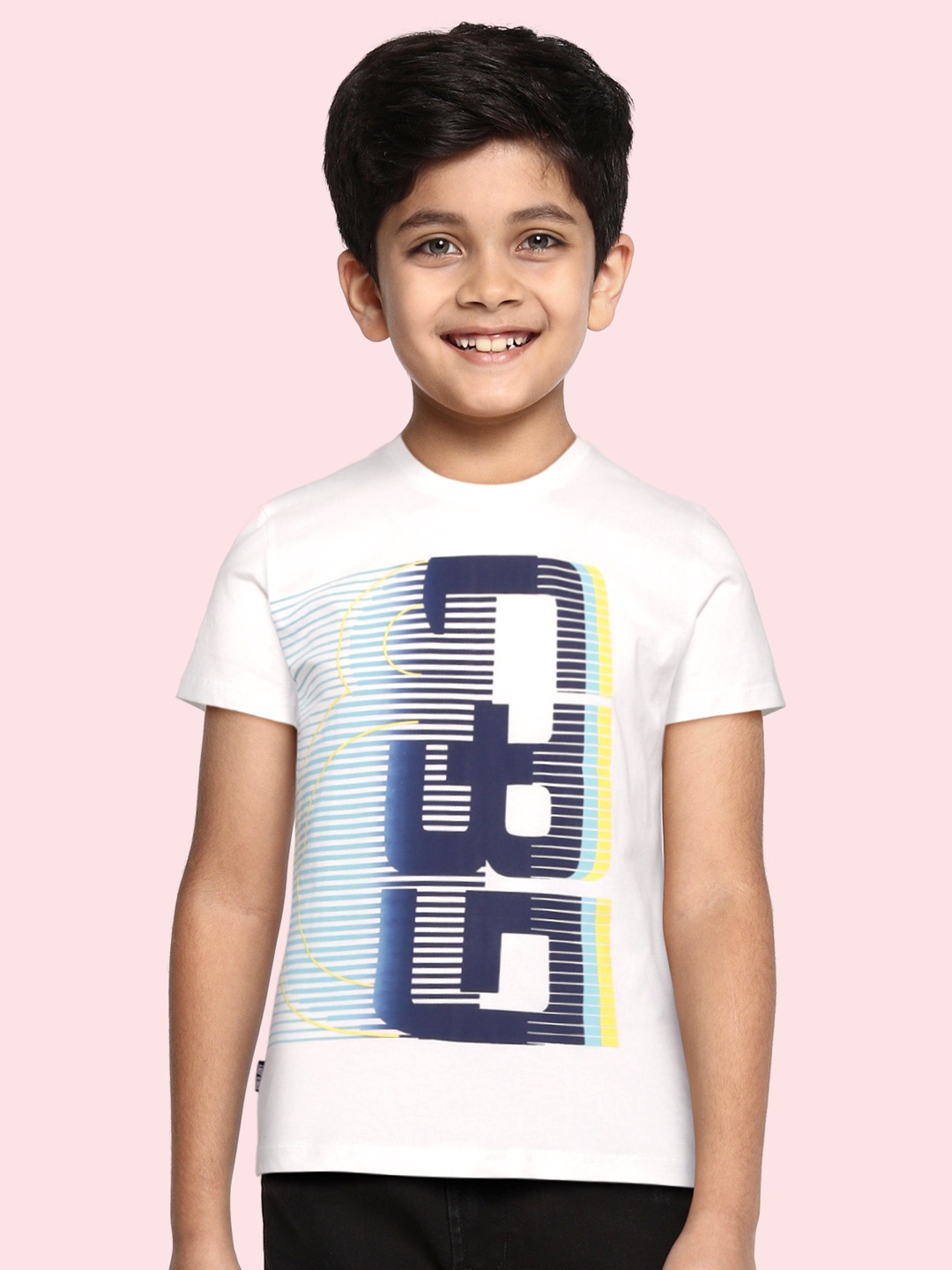 

Gini and Jony Boys White & Blue Brand Logo Print Pure Cotton T-shirt