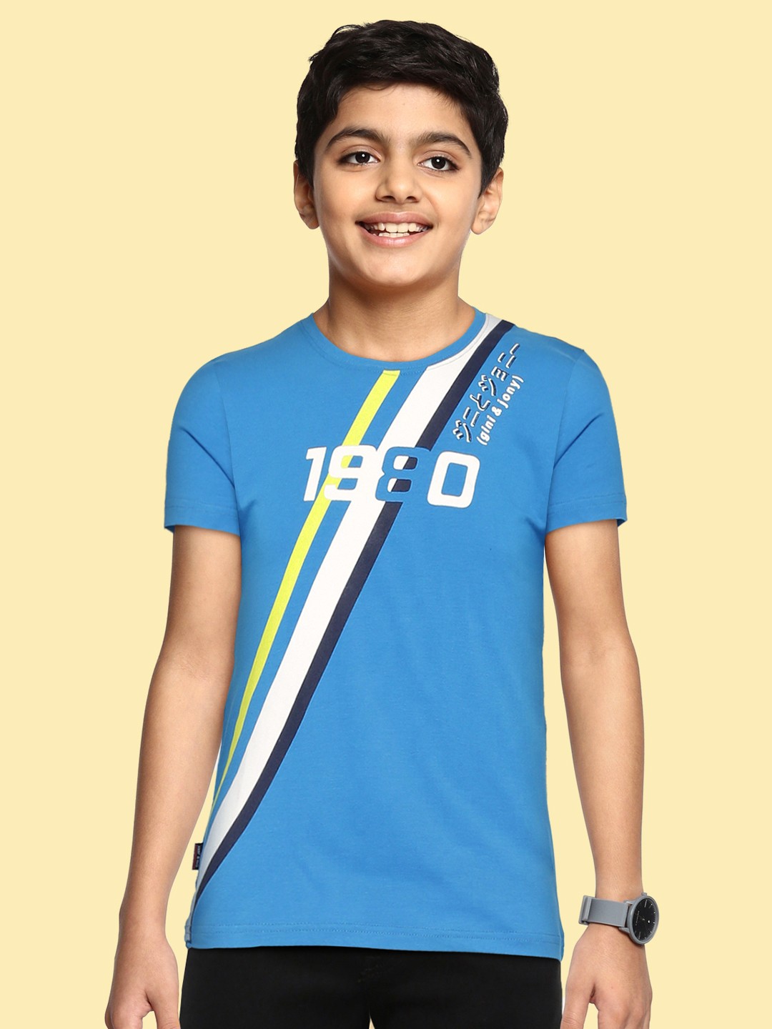 

Gini and Jony Boys Blue & White Typography Print T-shirt