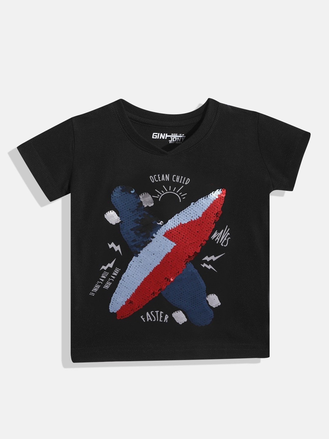 

Gini and Jony Boys Black & White Sequinned Pure Cotton T-shirt