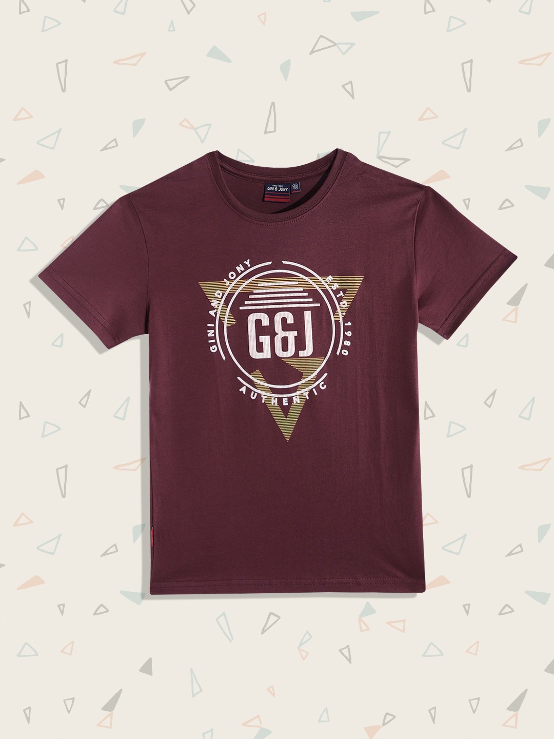 

Gini and Jony Boys Maroon & Peach-Coloured Brand Logo Printed Pure Cotton T-shirt