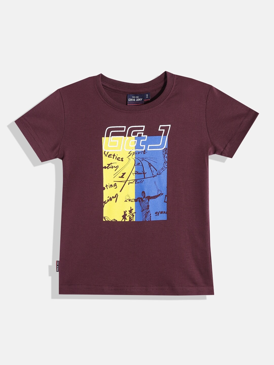 

Gini and Jony Boys Purple Brand Logo Printed Pure Cotton T-shirt
