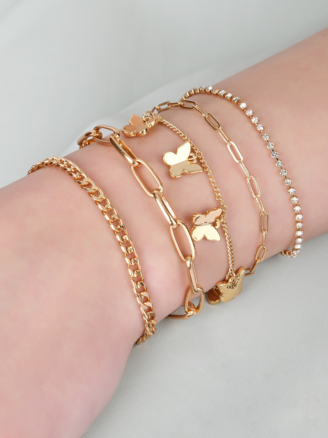 

Lilly & sparkle Women Set Of 5 Gold-Plated Crystals Charm Bracelet