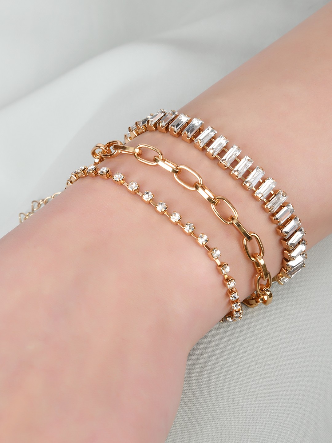 

Lilly & sparkle Women Set Of 3 White Gold-Plated Crystals Charm Bracelet