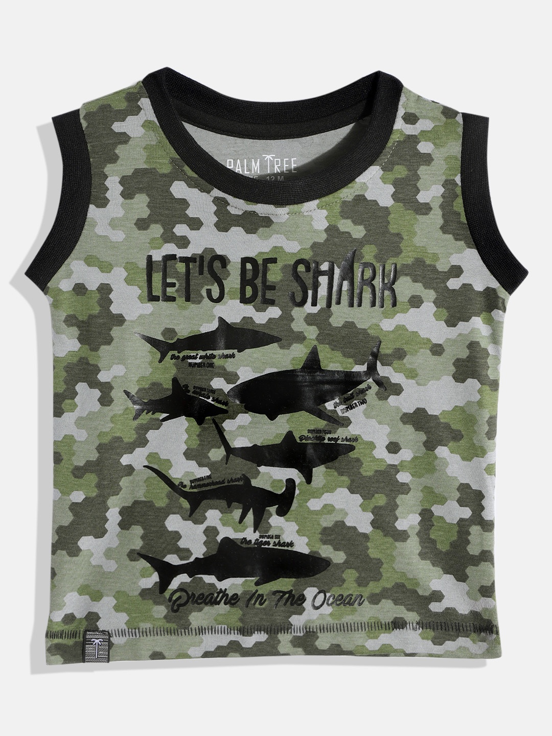 

Gini and Jony Boys Green & Black Camouflage Print Pure Cotton T-shirt