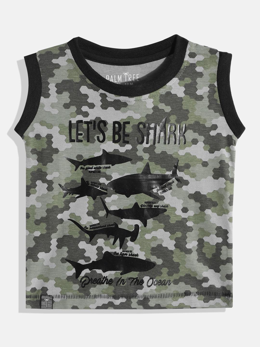 

Gini and Jony Infant Boys Green & Black Printed Pure Cotton T-shirt
