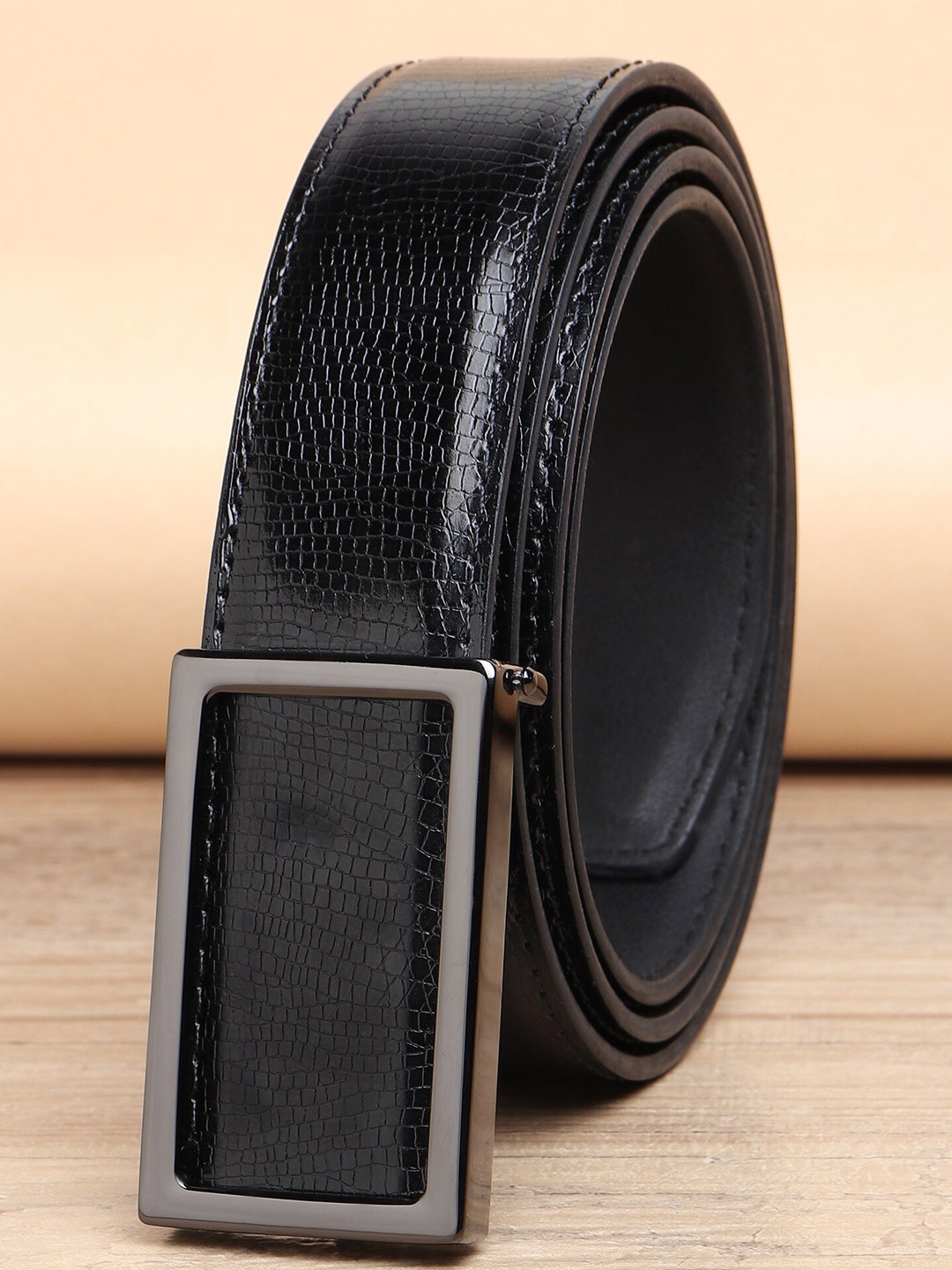 

ZORO Men Black Textured PU Belt