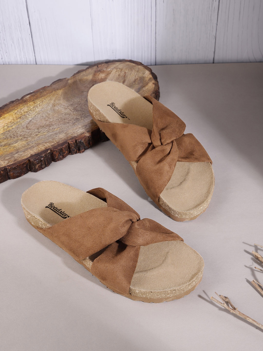 

Roadster Women Brown Solid Open Toe Flats with Upper Knot Detail