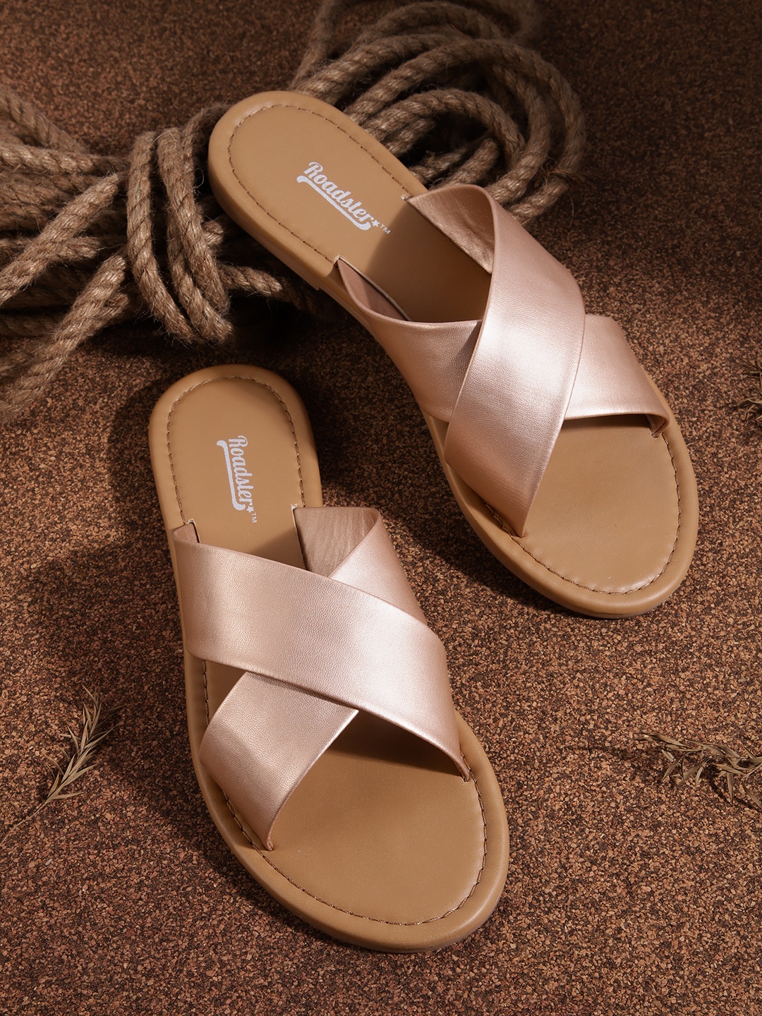

Roadster Women Rose Gold Solid Open Toe Flats