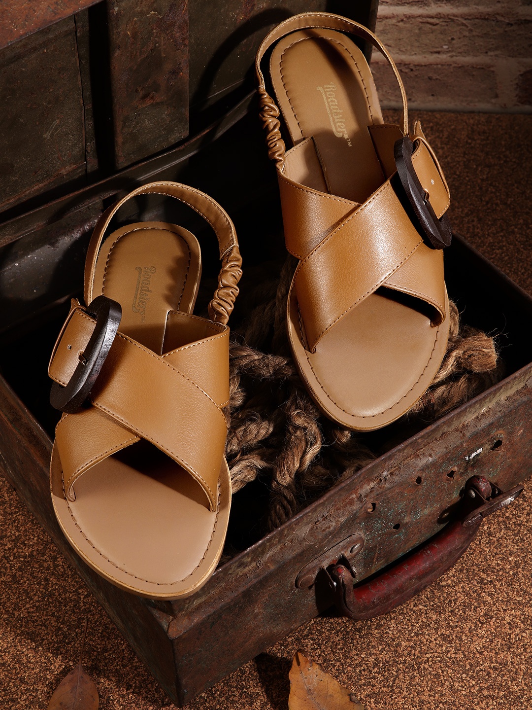 

Roadster Women Tan Brown Solid Open Toe Flats with Buckles