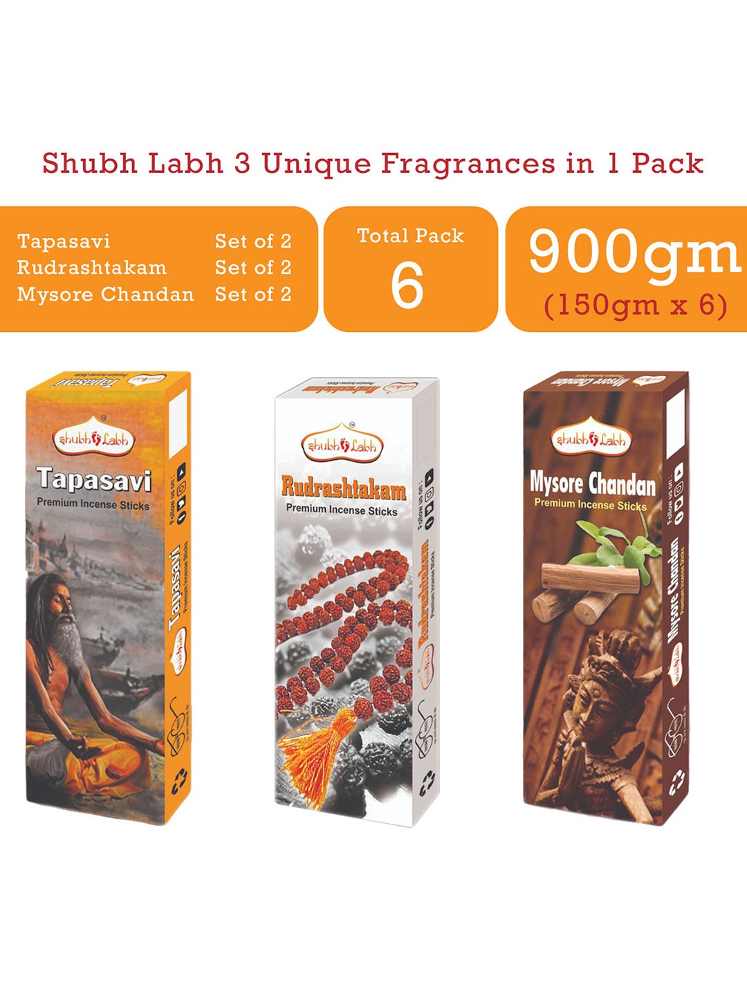 

Shubh Labh Pack Of 6 Tapasavi & Mysore Chandan Fragrances Incense Sticks, Black