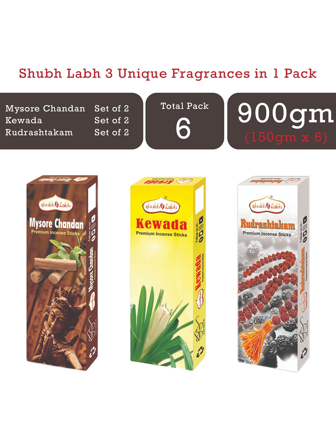 

Shubh Labh Pack of 6 Unique Fragrances Incense Sticks, Black