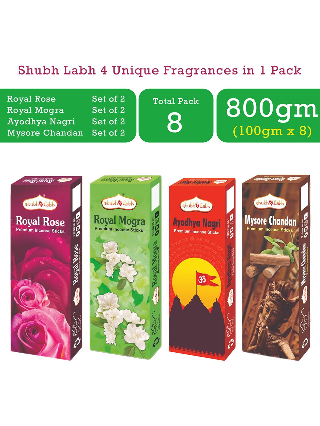 

Shubh Labh Set of 8 Boxes Unique Fragrance Incense Sticks, Black