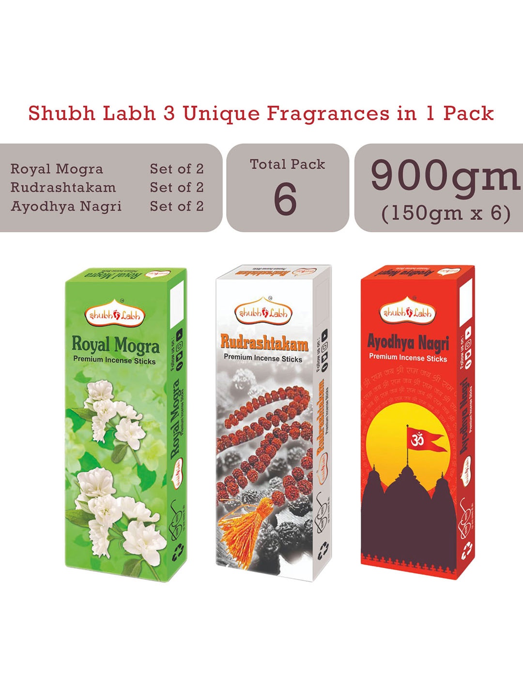 

Shubh Labh Pack Of 3 Unique Fragrances Incense Sticks, Grey