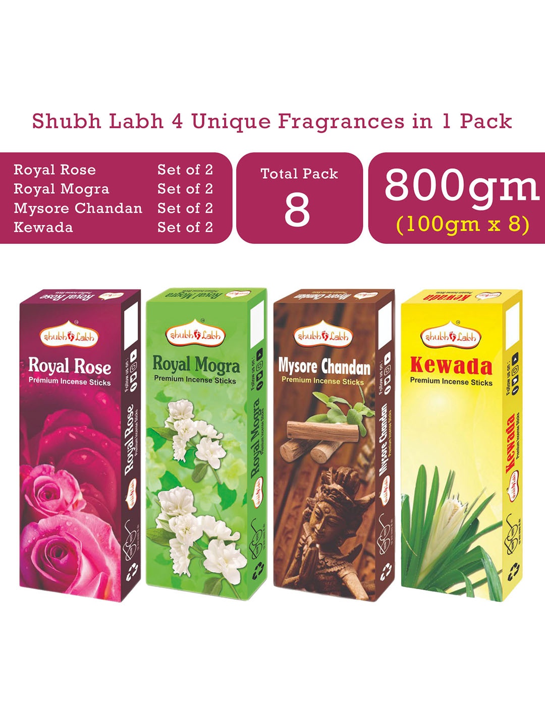 

Shubh Labh Pack Of 8 Unique Fragrances Incense Sticks, Green