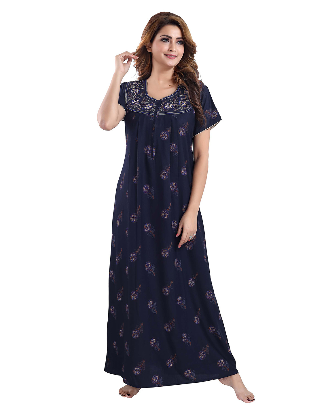 

9shines Label Blue Printed Cotton Alpine Maternity Nightdress