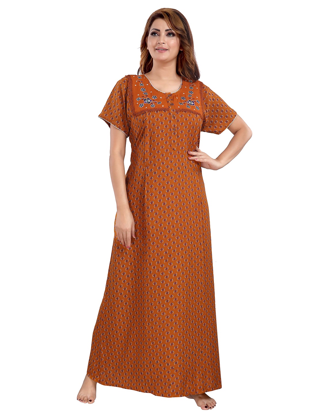 

9shines Label Brown Printed Alpine Maternity Nightdress