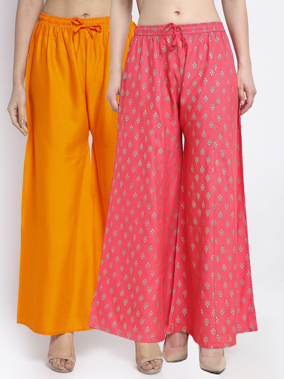 

Jinfo Women Orange & Pink Set of 2 Flared Ethnic Palazzos
