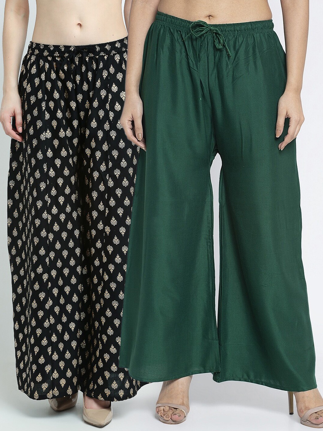 

Jinfo Women Green & Navy Blue Set of 2 Flared Ethnic Palazzos