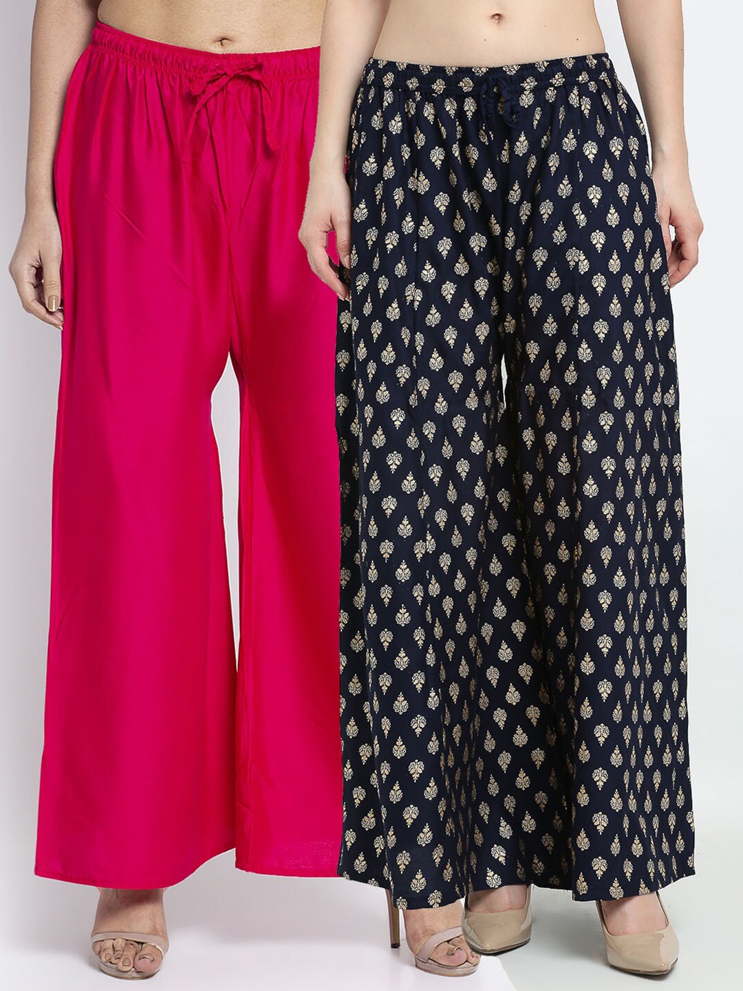 

Jinfo Women Pack Of 2 Pink & Navy Blue Ethnic Motifs Printed Ethnic Palazzos