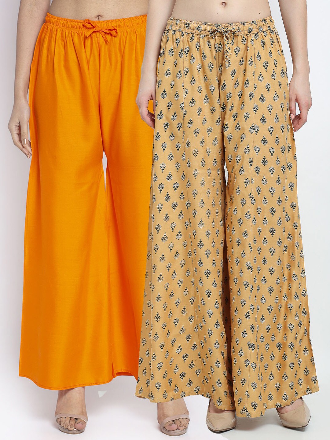 

Jinfo Women Pack of 2 Floral Printed Flared Knitted Ethnic Palazzos, Orange