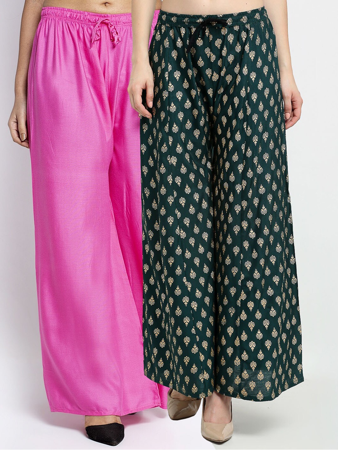 

Jinfo Women Pack Of 2 Pink & Green Ethnic Motifs Printed Ethnic Palazzos