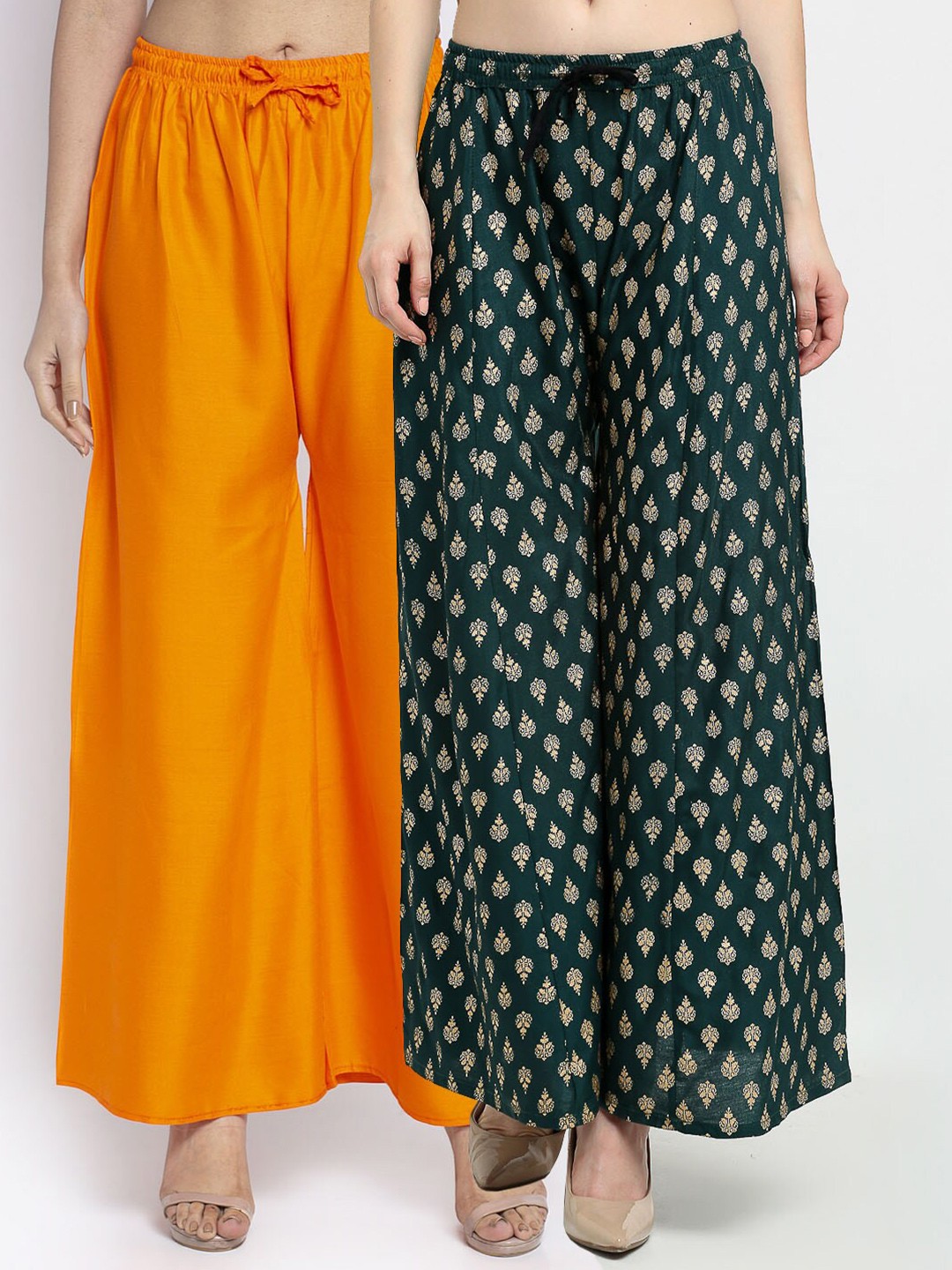 

Jinfo Women Pack of 2 Ethnic Motifs Printed Flared Knitted Ethnic Palazzos, Orange