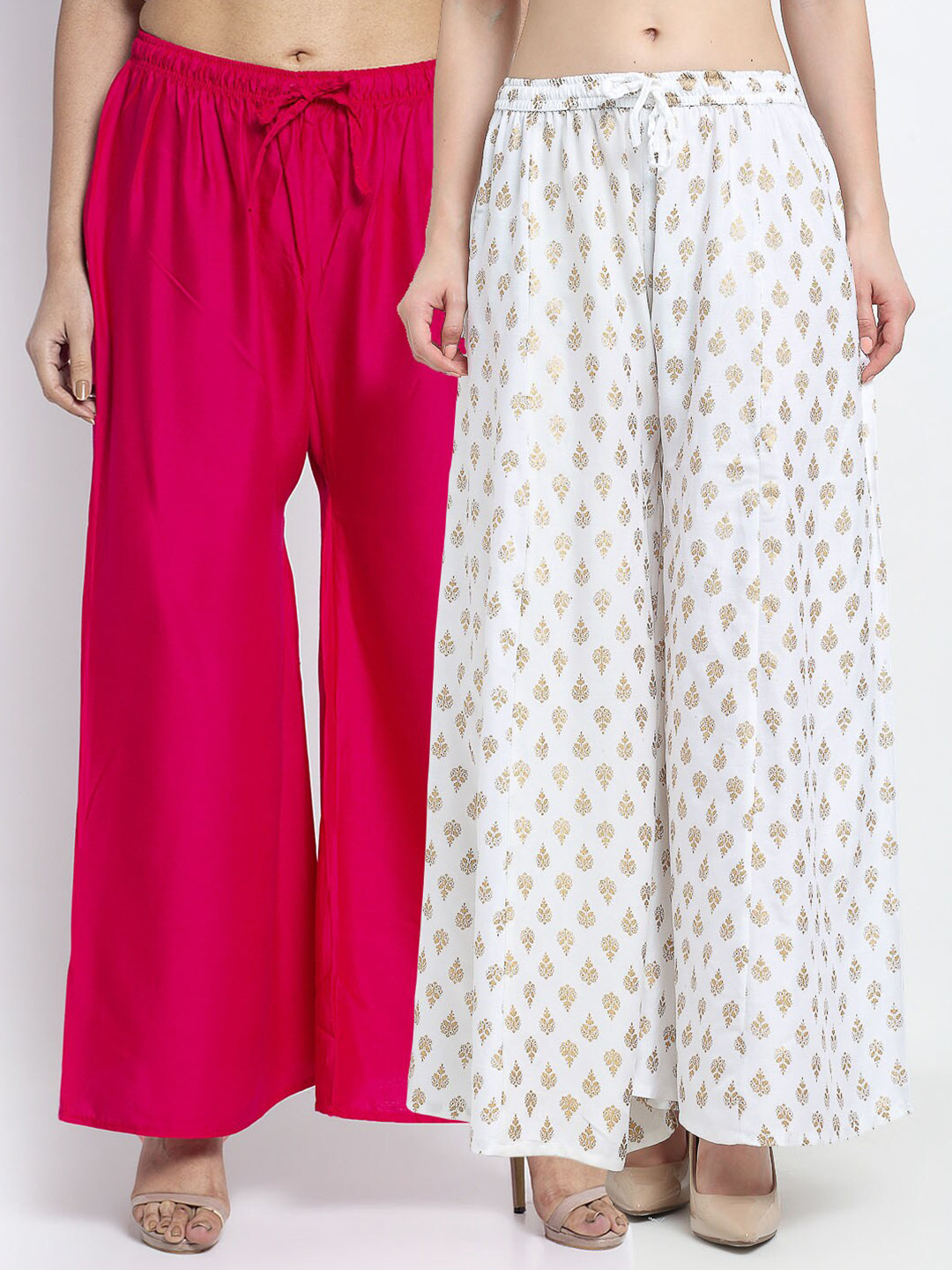 

Jinfo Women Pack of 2 Printed Flared Knitted Ethnic Palazzos, Pink
