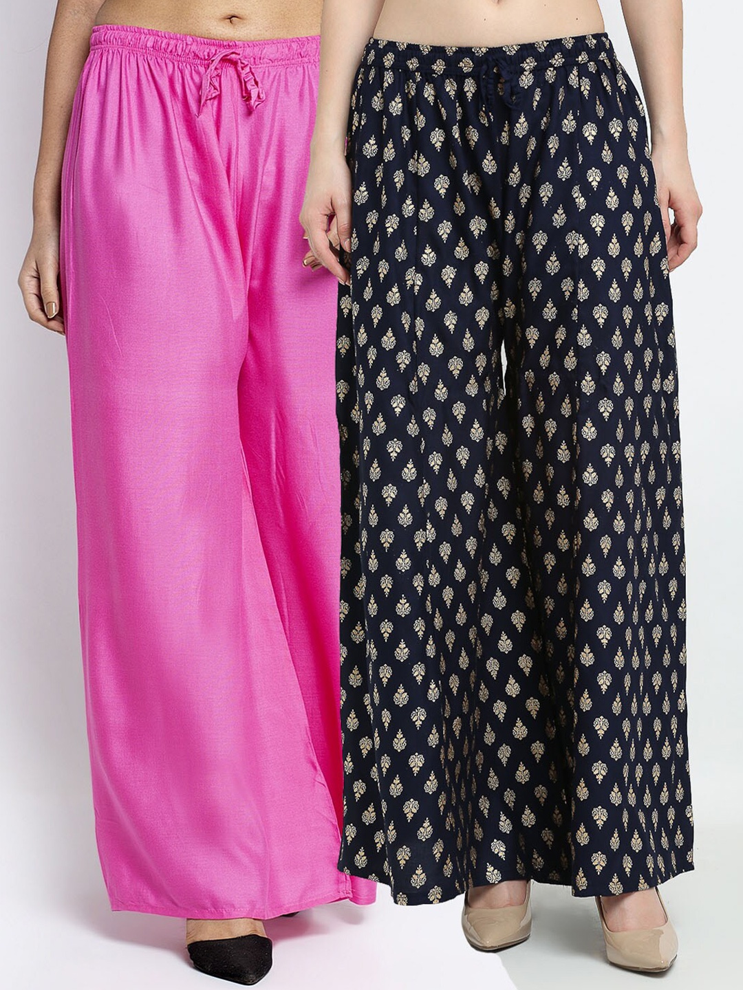 

Jinfo Women Pack Of 2 Pink & Navy Blue Ethnic Motifs Printed Ethnic Palazzos
